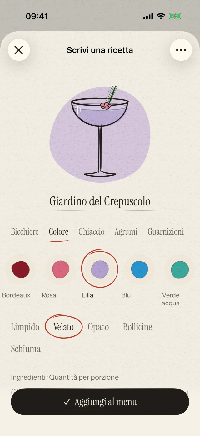 Scegli bicchiere, colore e guarnizione. Scrivi la tua ricetta e dalle un nome. La tua immaginazione merita un cocktail tutto suo.