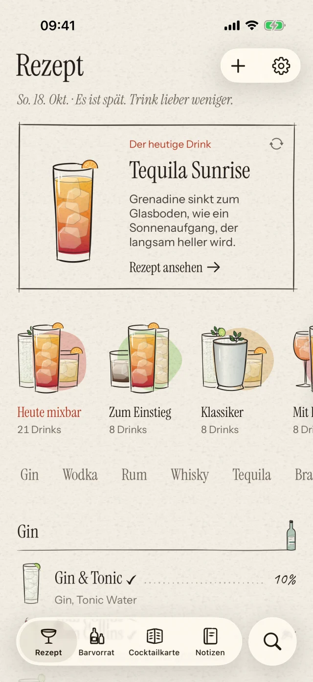 Menulet · Eine kleine Bar. Ganz dein Stil. · Verwalte Flaschen und alltägliche Zutaten an einem Ort. Finde Cocktails, die du damit schon mixen kannst. Auf Wunsch erkennst du Flaschen per Foto und bestätigst sie vor dem Hinzufügen.