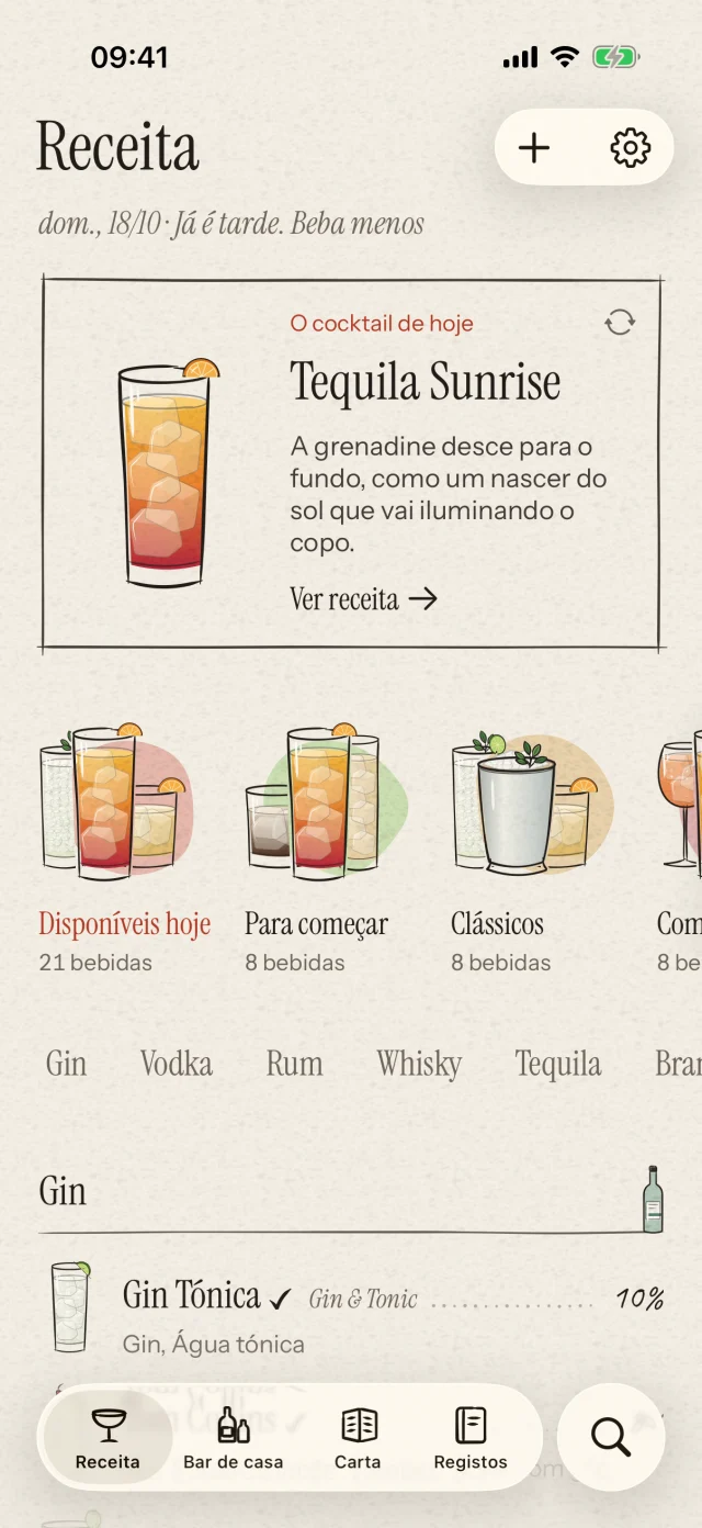Menulet · Um pequeno bar. À tua maneira. · Organiza as tuas garrafas e ingredientes do dia a dia. Descobre os cocktails que já podes preparar. Também podes identificar garrafas por fotografia e confirmar antes de as adicionares.