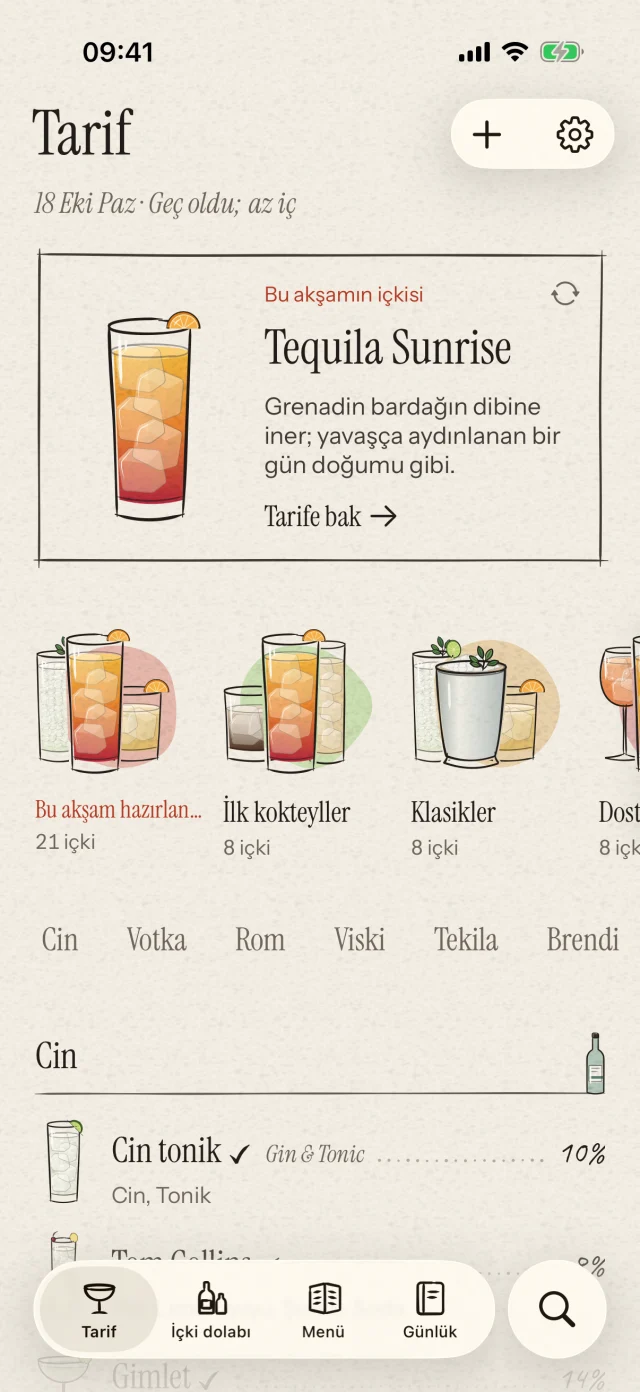 Menulet · Küçük bir bar. Tam senin tarzın. · Şişelerini ve günlük malzemelerini tek yerde düzenle. Elindekilerle yapabileceğin kokteylleri bul. İstersen şişeleri fotoğrafla tanıyıp onayladıktan sonra ekle.