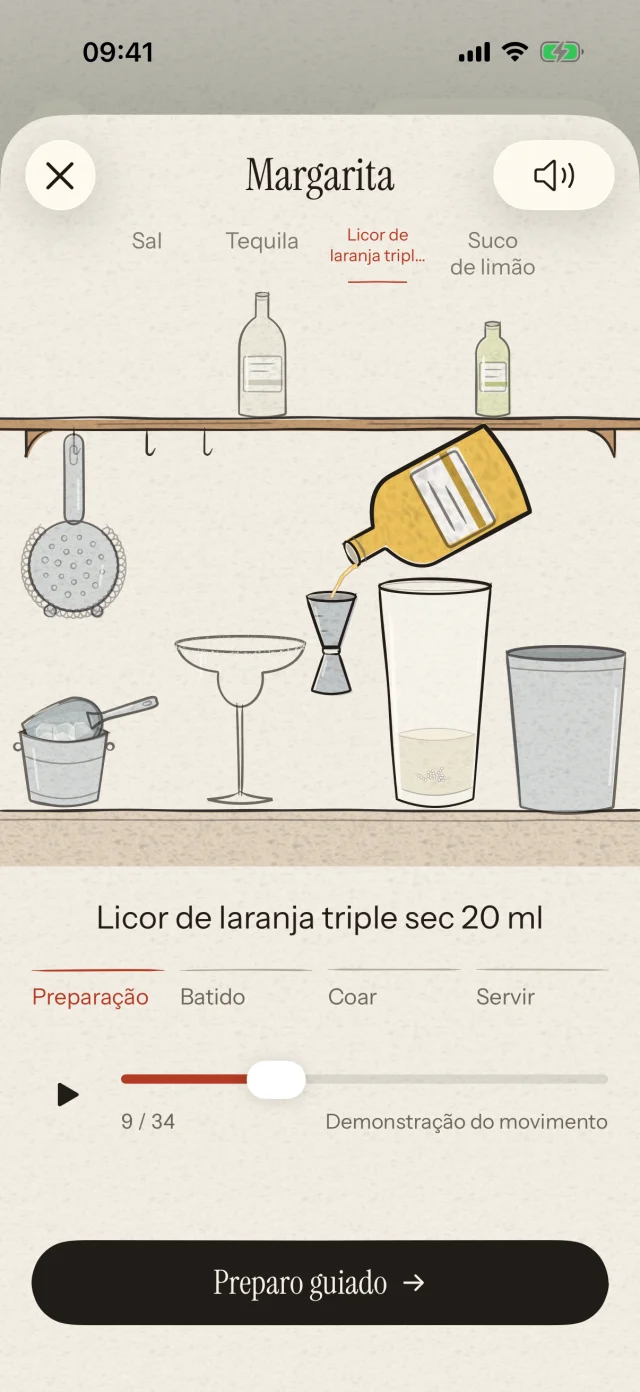 Veja qual ingrediente adicionar, em que momento e em qual quantidade. Siga as animações no seu ritmo, da primeira dose ao toque final.