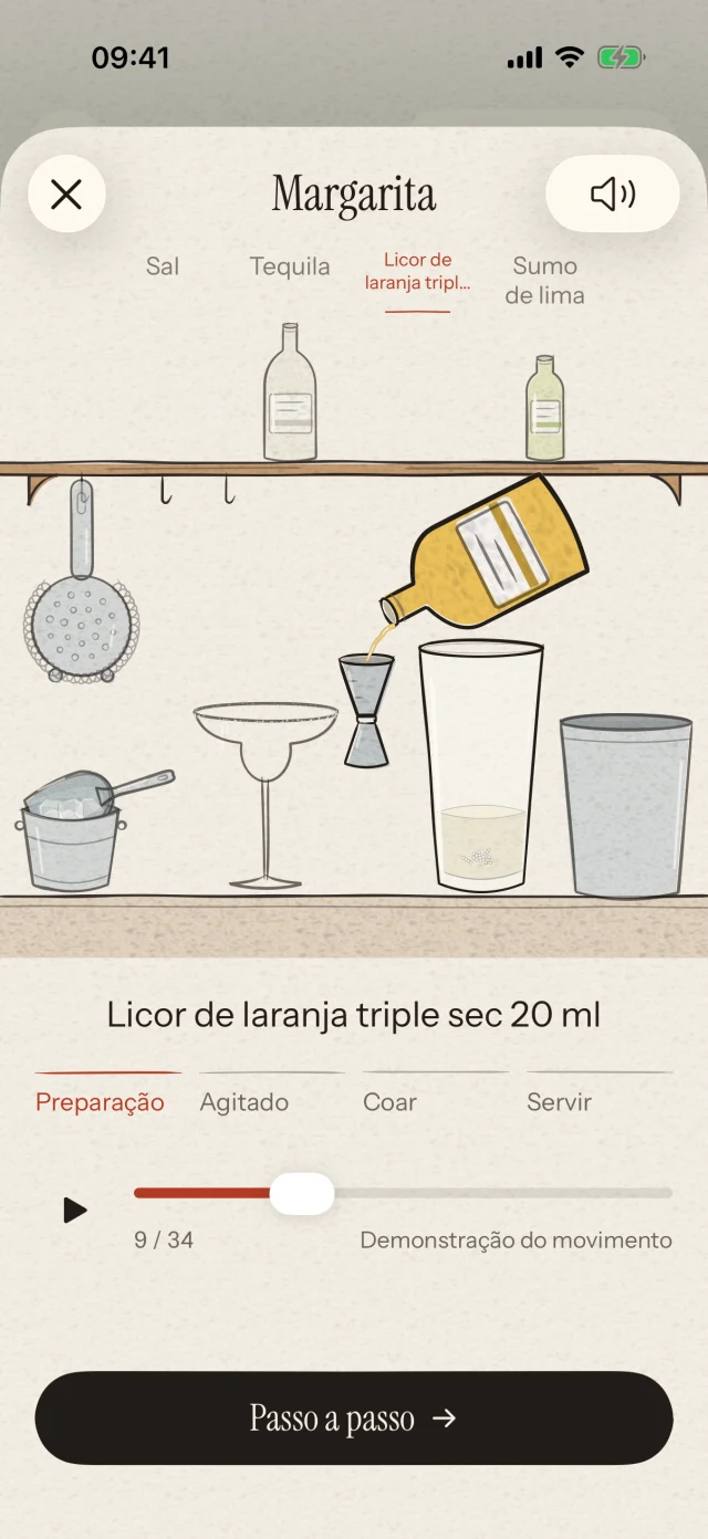 Vê que ingrediente juntar, em que momento e em que quantidade. Segue as animações ao teu ritmo, da primeira dose ao toque final.